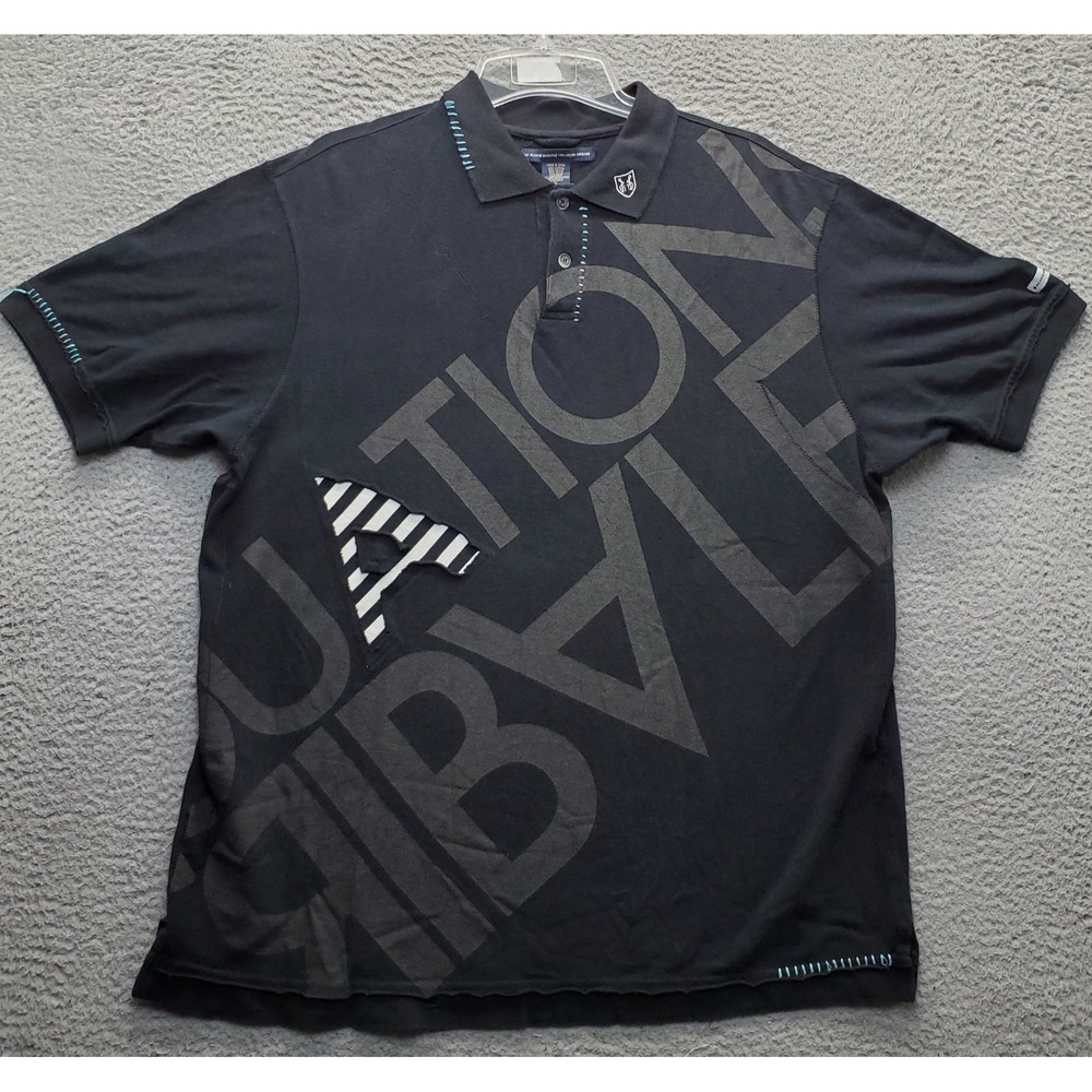 Le Jean De Marithe Francois Girbaud Polo Shirt Men XL Black Graphic Logo Popover